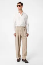 Antioch Koyu Bej Yüksel Bel Relax Fit Pileli Erkek Pantolon