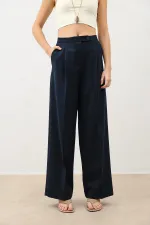 Pantalon plissé taille haute bleu marine Antioch pour femme
