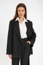 Antioch Black Women's Striped Oversize Blazer Jacket