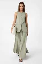Antioch Khaki Linen Blend Women's Long Vest