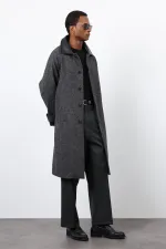 Antioch Black Wool Blend Contrast Collar Men's Coat
