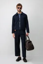 Antioch Navy Blue High-Waisted Pleated Relax Fit Men's Trousers
