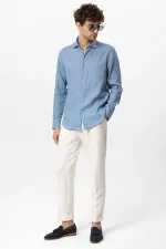 Antioch Bebe Blue Collar Button Detail 100% Linen Men's Shirt