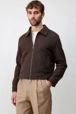 Antioch Men's Jacket with Coffee Texture and Zipper