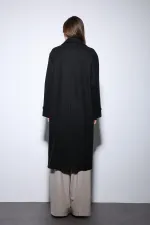 Antioch Siyah Kadın Yumuşak Dokulu Oversize Kruvaze Kaban