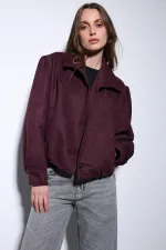 Veste bomber Antioch bordeaux aspect daim pour femme