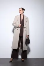 Antioch Bej Yün Karışımlı Kruvaze Kadın Kaban