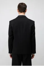 Veste blazer Antioch noire à double boutonnage et coupe décontractée pour homme