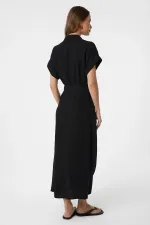 Antioch Black Linen Blend Belted Women's Dress