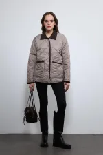 Antioch Bej Kontrast Yaka Desenli Mont