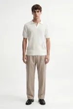 Antioch Ekru Dokulu Polo Yaka Erkek T-Shirt