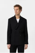 Antioch Siyah Relax Fit Keten Karışımlı Erkek Blazer Ceket