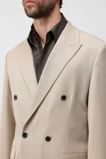 Antioch Bej Relax Fit Kruvaze Erkek Blazer Ceket