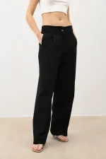 Antioch Black Wide Leg Women's Trousers with Pens Detail