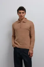 Pull homme Antioch beige à col boutonné