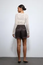 Antioch Ekru Dantel Detaylı Transparan Bluz