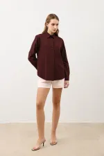 Antioch Bordo Düğme Detaylı Poplin Gömlek