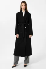 Antioch Siyah Kadın Kuşaklı Kruvaze Kaban