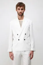 Veste blazer pour homme Antioch blanche coupe décontractée en lin mélangé
