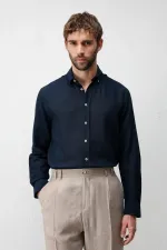Chemise homme Antioch bleu marine en lin mélangé, coupe décontractée