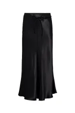 Antioch Siyah Kemerli Saten Uzun Kadın Etek
