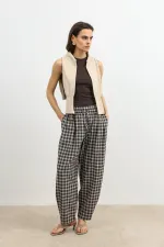 Pantalon à carreaux Antioch Coffee pour femme, ourlet ajustable