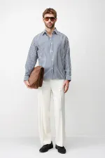 Chemise rayée Antioch bleu marine en mélange lyocell, coupe décontractée, pour homme