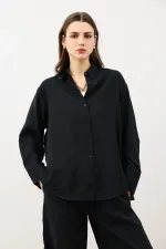 Chemise oversize drapée noire Antioch pour femme