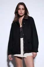 Veste Antioch noire à col contrastant pour femme