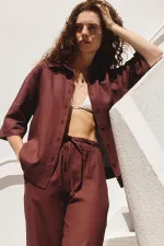 Chemise femme Antioch bordeaux en lin mélangé