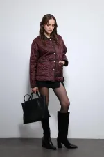 Antioch Bordo Kontrast Yaka Desenli Mont