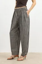 Pantalon à carreaux Antioch Coffee pour femme, ourlet ajustable