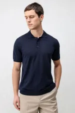 T-shirt à col polo slim confortable bleu marine Antioch pour homme
