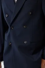 Antioch Lacivert Relax Fit Kruvaze Erkek Blazer Ceket