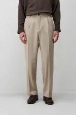 Pantalon plissé Antioch beige coupe décontractée pour homme