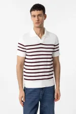T-shirt à col polo rayé Antioch rouge bordeaux et écru pour homme