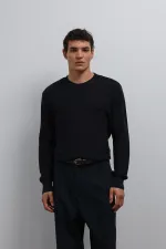 Pull texturé bleu marine Antioch pour homme