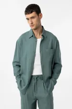 Chemise homme Antioch Green en lin mélangé coupe décontractée