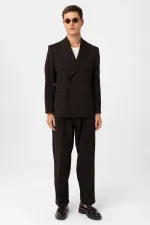 Antioch Koyu Kahve Relax Fit Kruvaze Erkek Blazer Ceket