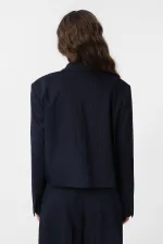 Antioch Navy Relax Fit Buttonless Crop Women's Blazer Jacket