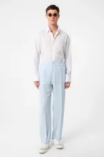 Antioch Bebe Mavi Yüksek Bel Pileli Keten Karışımlı Erkek Pantolon