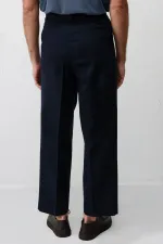 Antioch Navy Blue High-Waisted Pleated Relax Fit Men's Trousers