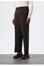 Antioch Açık Kahve Relax Fit Çizgili Erkek Pantolon