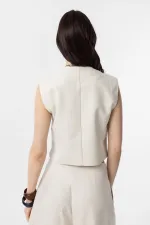 Antioch Ekru Keten Karışımlı Kadın Yelek