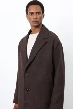 Antioch Kahve Relax Fit Balıksırtı Desenli Erkek Kaban