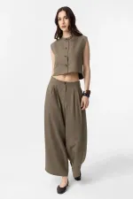 Antioch Khaki Linen Blend Women's Culotte Pants Antioch Khaki Linen Blend Women's Culotte Pants