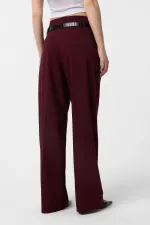 Antioch Bordo Yüksek Bel Pilili Kadın Pantolon