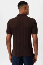 Antioch Kahve Polo Yaka Fermuarlı Örme Erkek T-Shirt