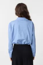 Antioch Bebe Mavi Crop Poplin Kadın Gömlek