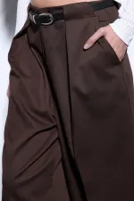 Antioch Kahve Pileli Geniş Kadın Pantolon